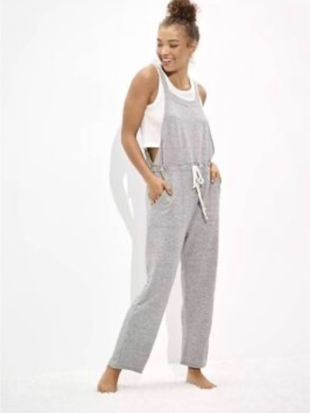 American Eagle Outfitters light gray jumpsuit Overalls Drawstring Waist Size S